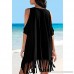 FAPIZI Women Tassel Letters Print Baggy Swimwear Casual Loose Strapless Bikini Cover-UPS Beach Dress Black B07NQJ9DFX
